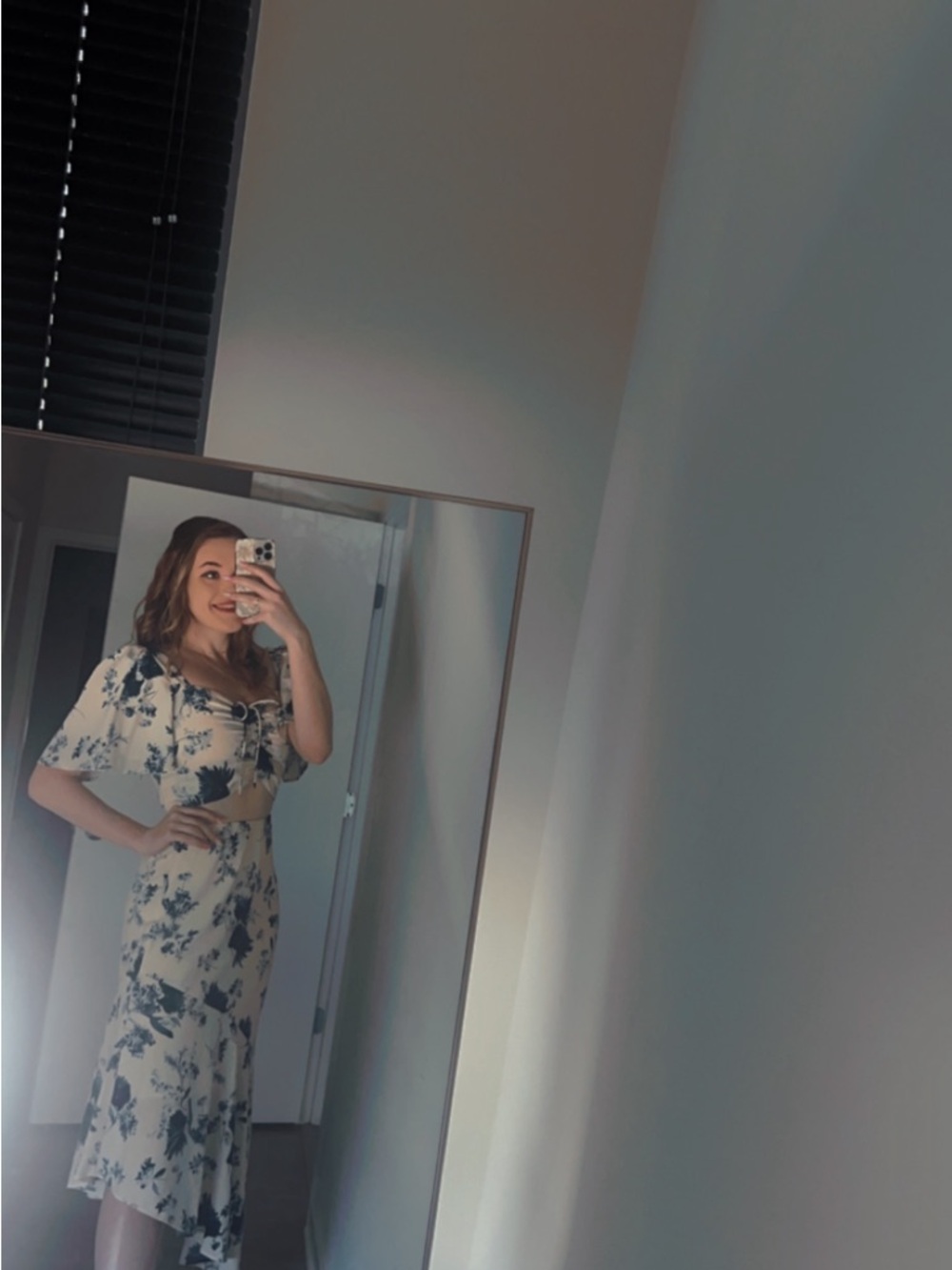 Abercrombie & Fitch Cream Crop Top with Navy Floral Print